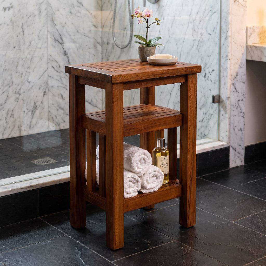 Bare Decor Simbi Spa Table in Solid Teak Wood, with Shelf