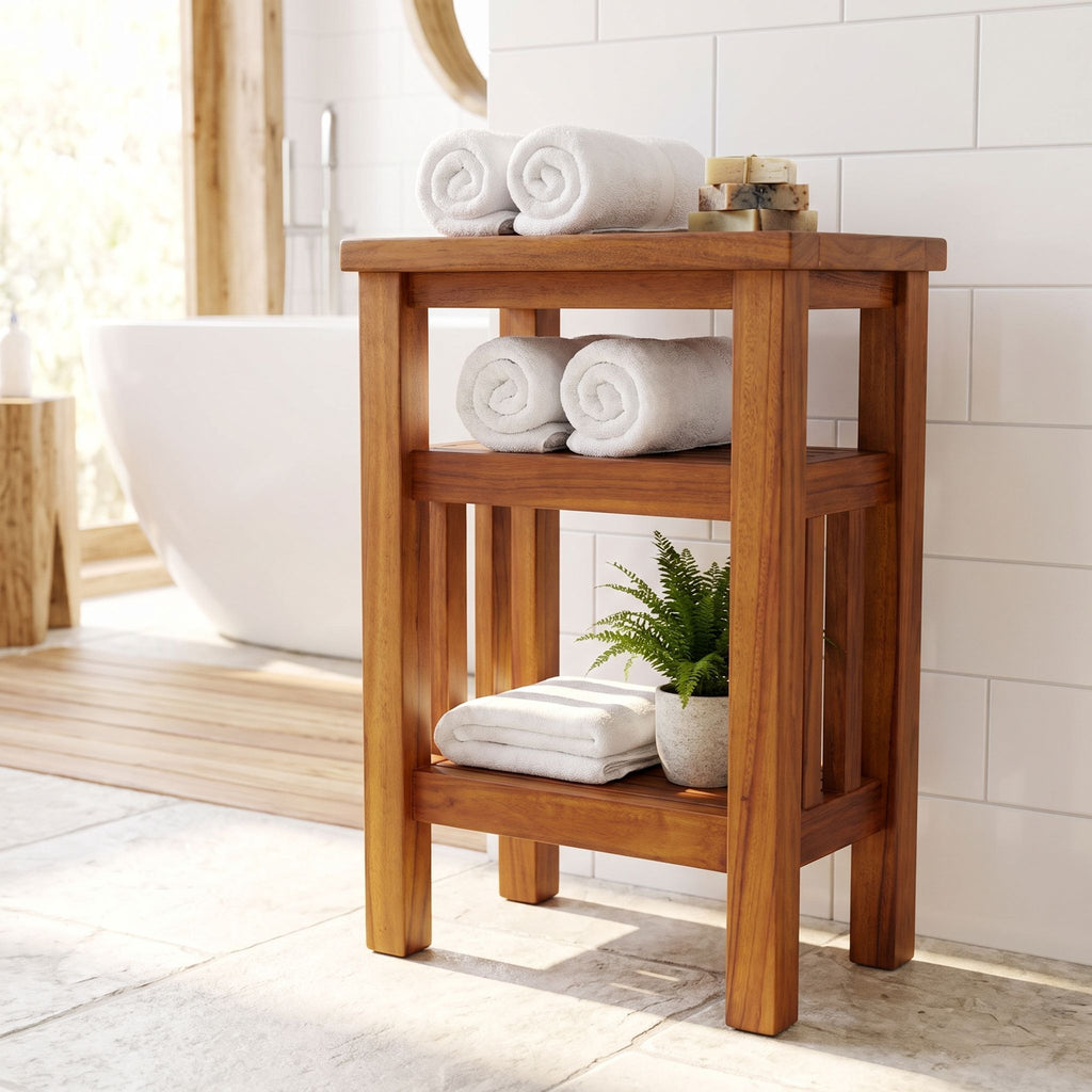 Bare Decor Simbi Spa Table in Solid Teak Wood, with Shelf