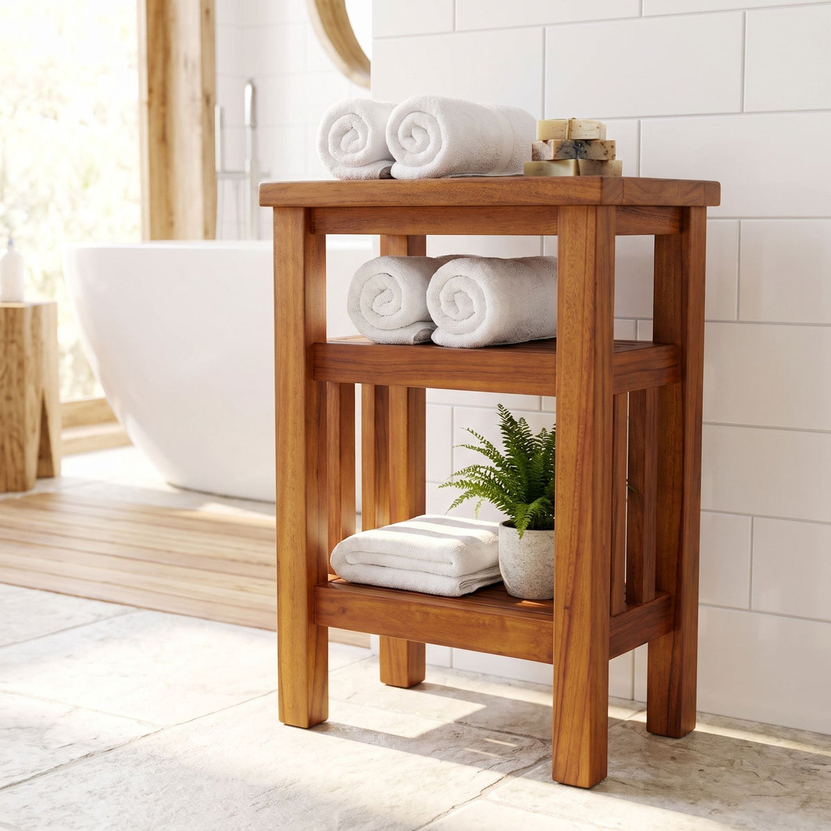 Bare Decor Simbi Spa Table in Solid Teak Wood, with Shelf