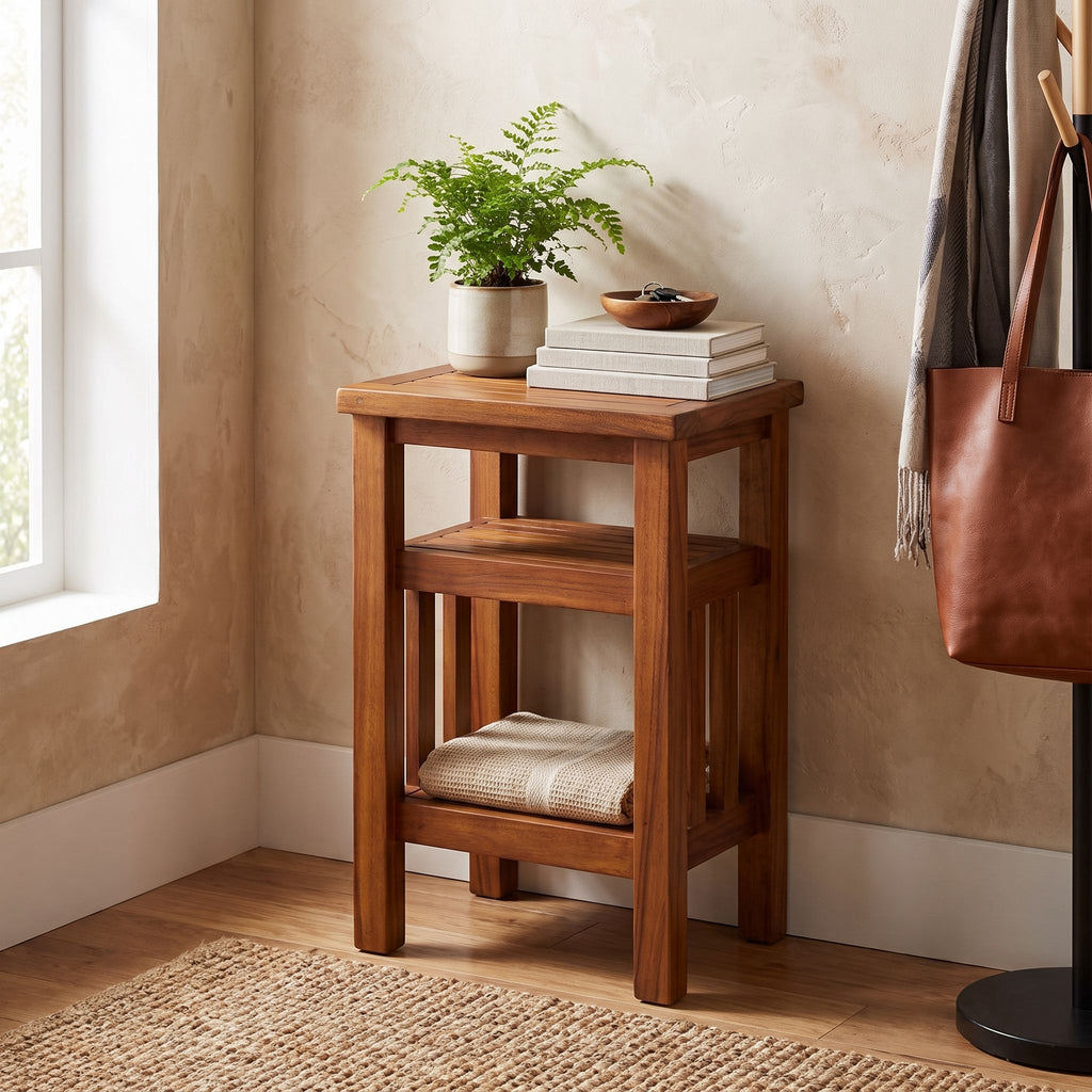 Bare Decor Simbi Spa Table in Solid Teak Wood, with Shelf