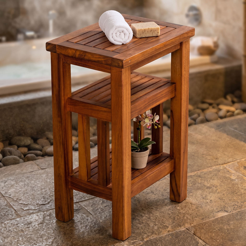 Bare Decor Simbi Spa Table in Solid Teak Wood, with Shelf