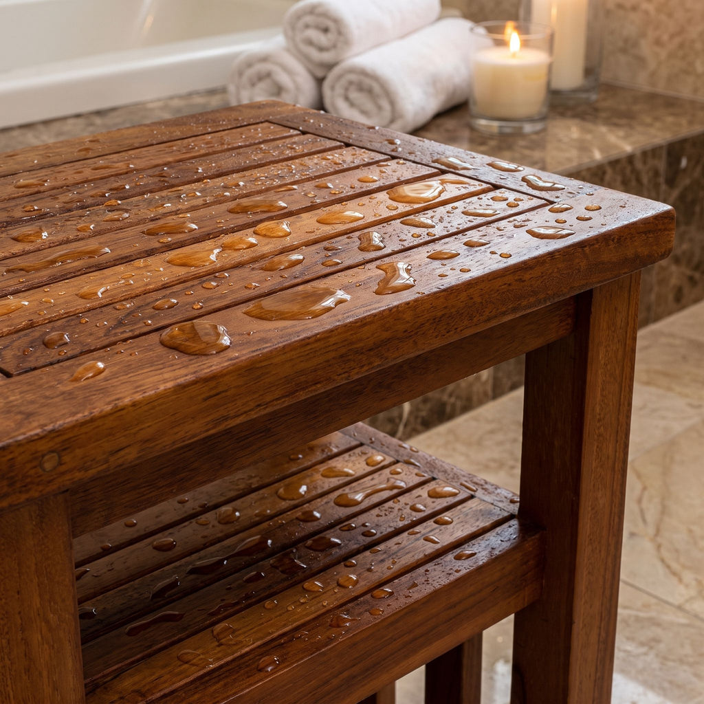 Bare Decor Simbi Spa Table in Solid Teak Wood, with Shelf