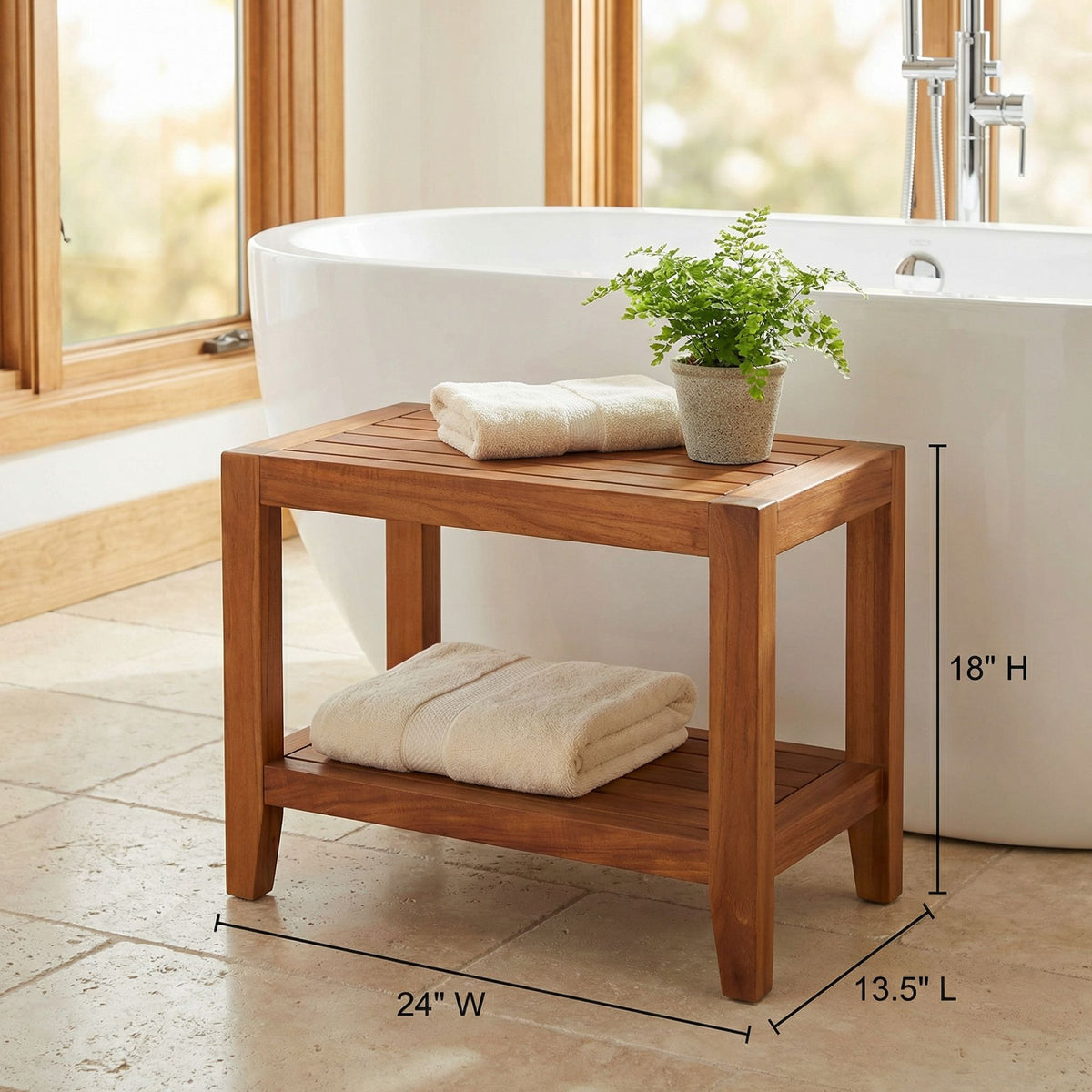 Bare Decor Serenity Spa 24" Bench with Shelf in Solid Teak Wood