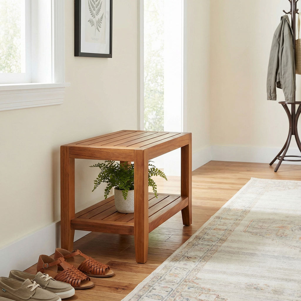 Bare Decor Serenity Spa 24" Bench with Shelf in Solid Teak Wood