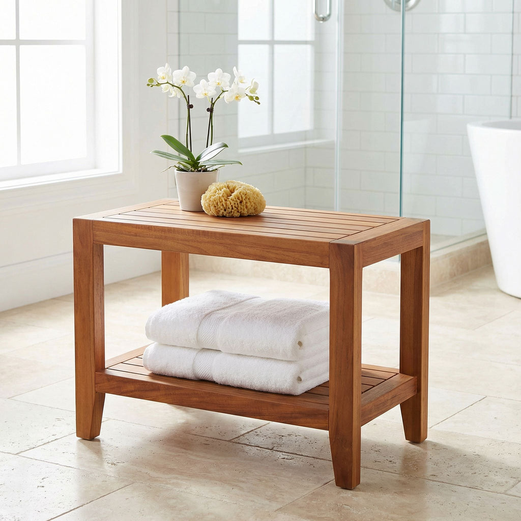 Bare Decor Serenity Spa 24" Bench with Shelf in Solid Teak Wood