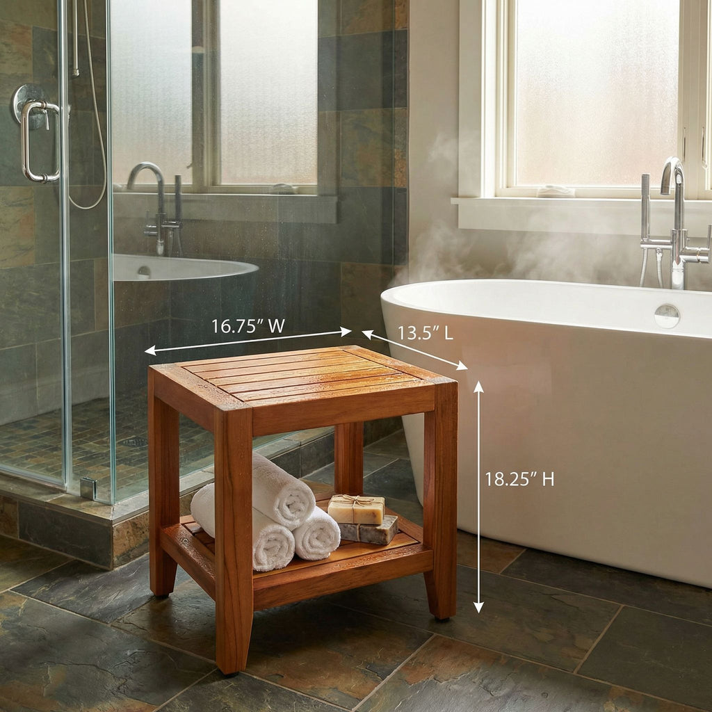 Bare Decor Stillwater Spa 17" Bench with Shelf in Solid Teak