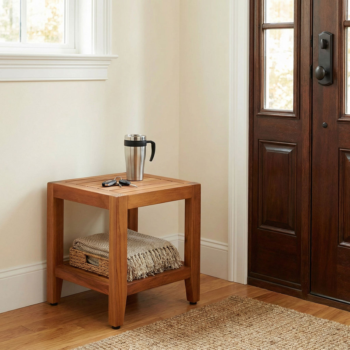 Bare Decor Stillwater Spa 17" Bench with Shelf in Solid Teak