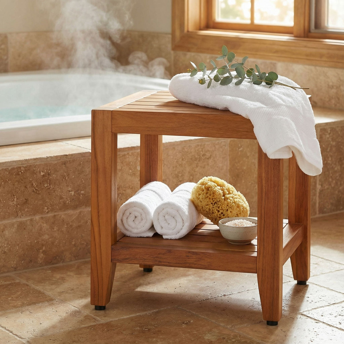 Bare Decor Stillwater Spa 17" Bench with Shelf in Solid Teak