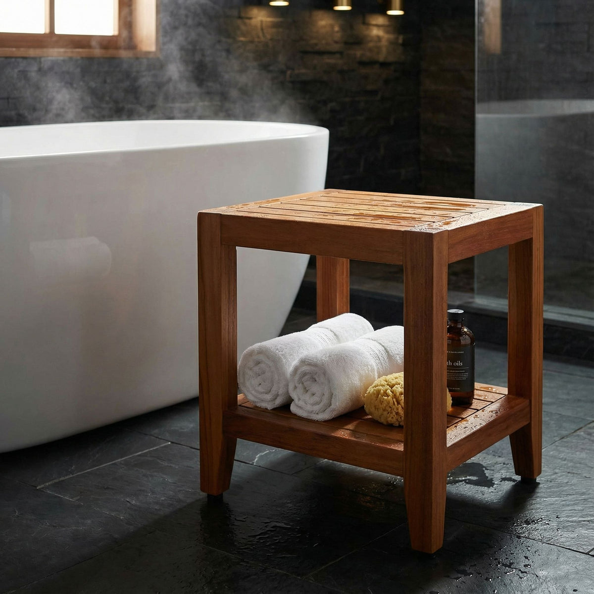 Bare Decor Stillwater Spa 17" Bench with Shelf in Solid Teak