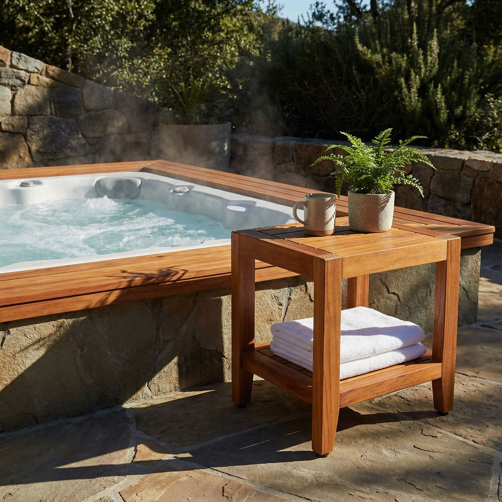 Bare Decor Stillwater Spa 17" Bench with Shelf in Solid Teak