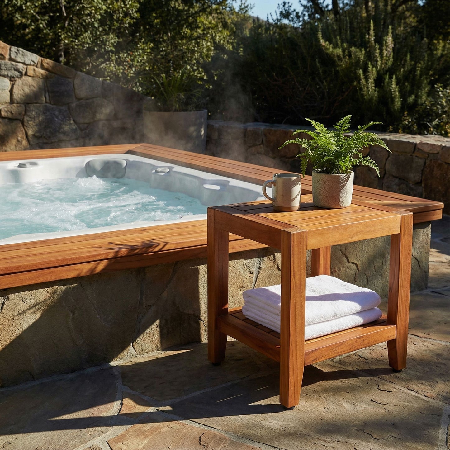 Bare Decor Stillwater Spa 17" Bench with Shelf in Solid Teak