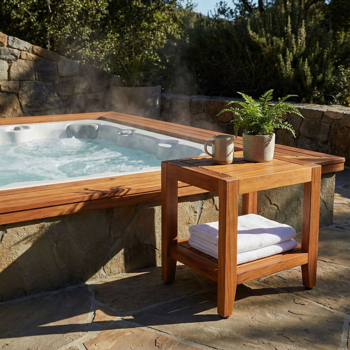 Bare Decor Stillwater Spa 17" Bench with Shelf in Solid Teak