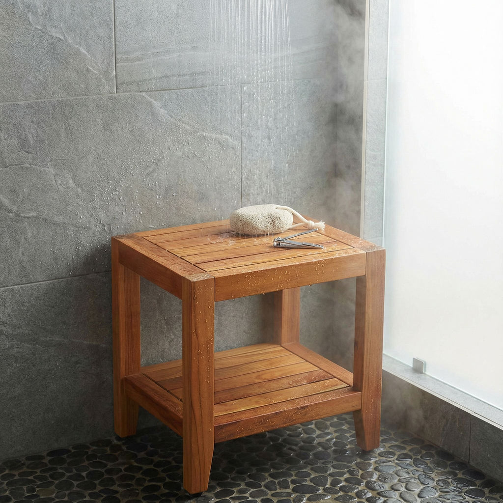 Bare Decor Stillwater Spa 17" Bench with Shelf in Solid Teak
