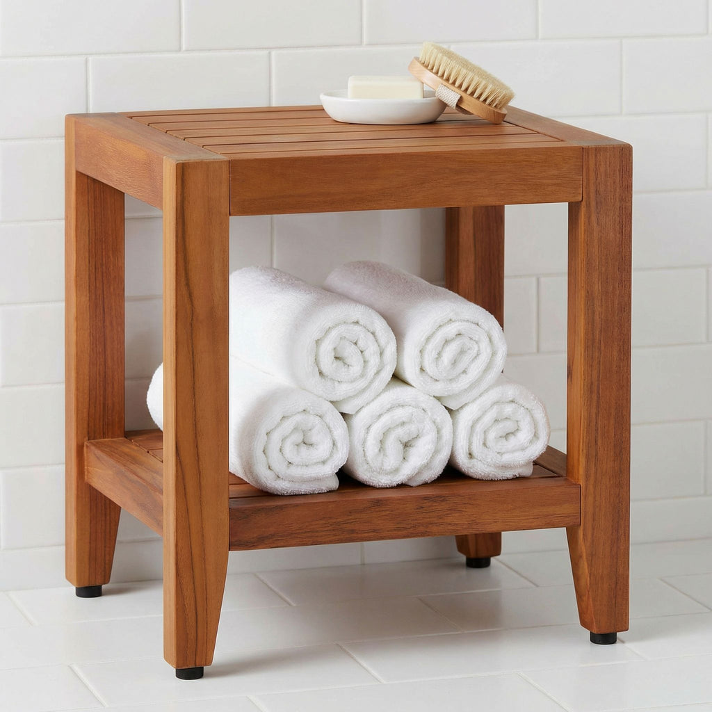 Bare Decor Stillwater Spa 17" Bench with Shelf in Solid Teak