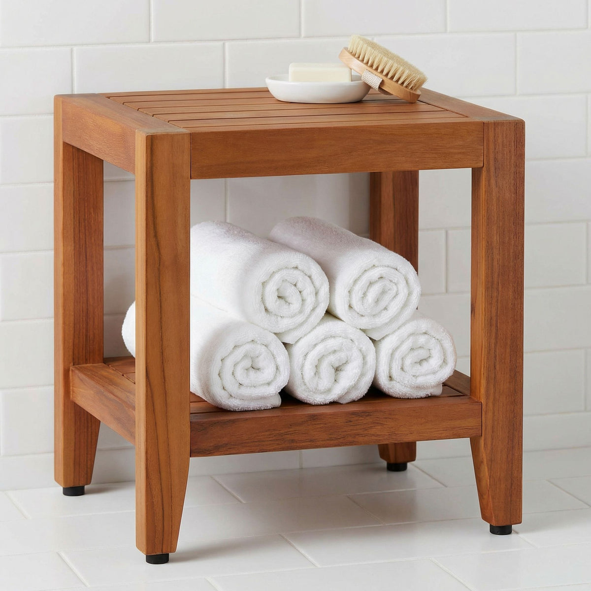 Bare Decor Stillwater Spa 17" Bench with Shelf in Solid Teak
