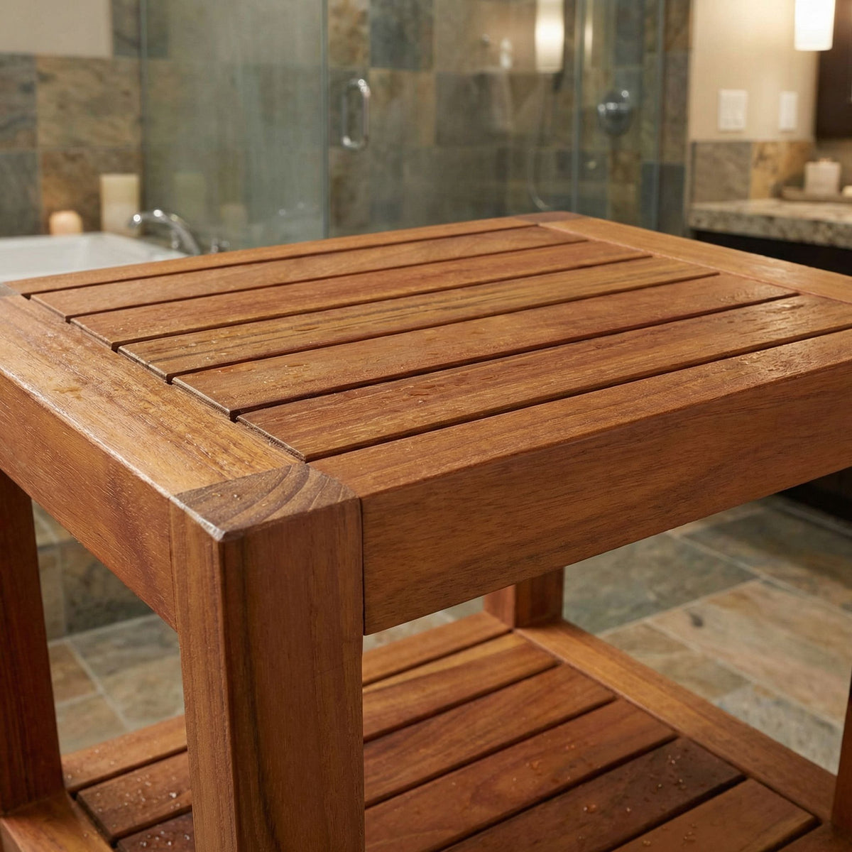 Bare Decor Stillwater Spa 17" Bench with Shelf in Solid Teak