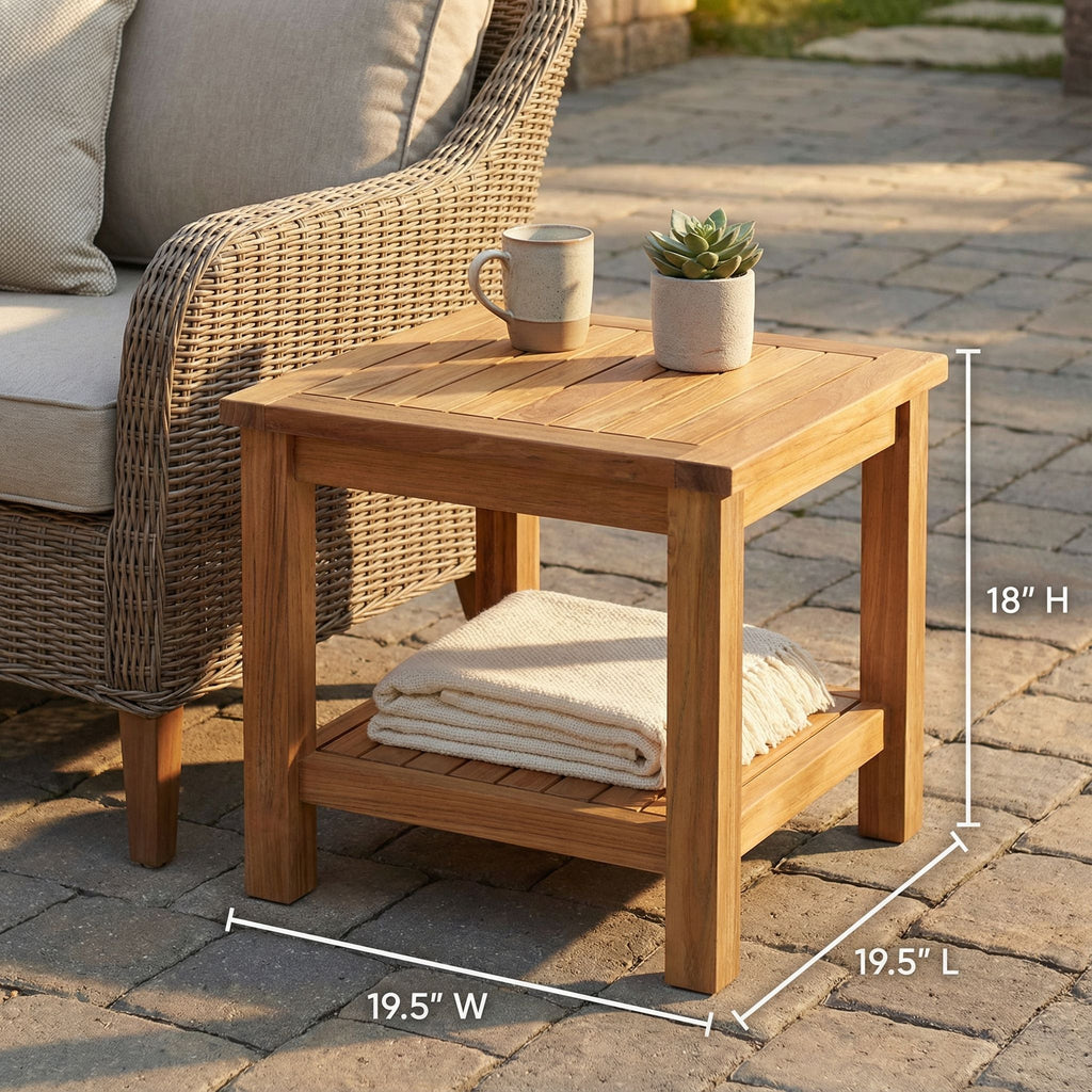 Bare Decor Turi Side Table with Shelf in Solid Teak Wood, Square 20"