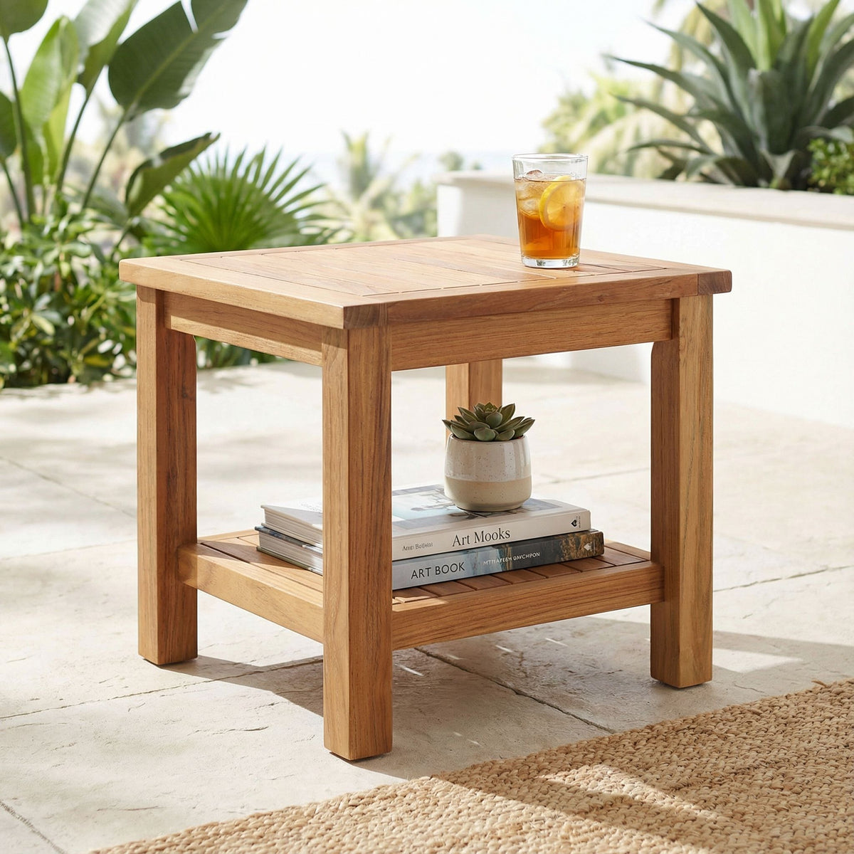Bare Decor Turi Side Table with Shelf in Solid Teak Wood, Square 20"