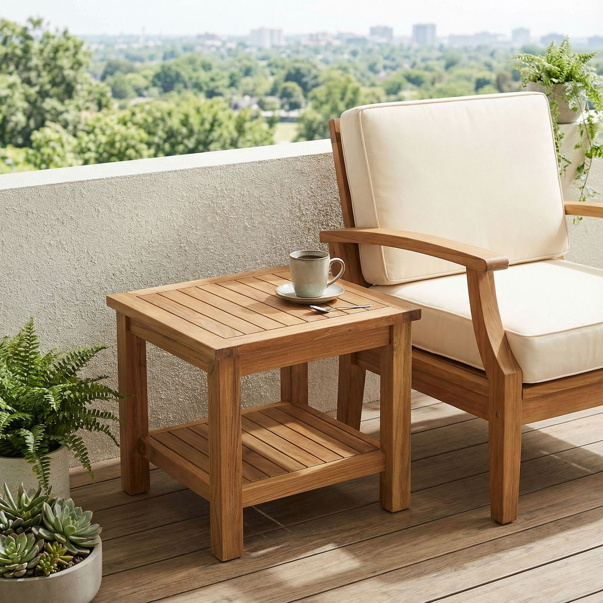 Bare Decor Turi Side Table with Shelf in Solid Teak Wood, Square 20"