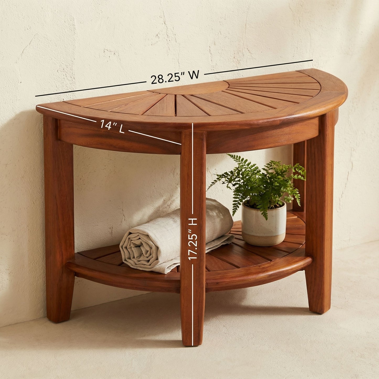 Bare Decor Chesser Solid Wood Half Circle Bench, 17"