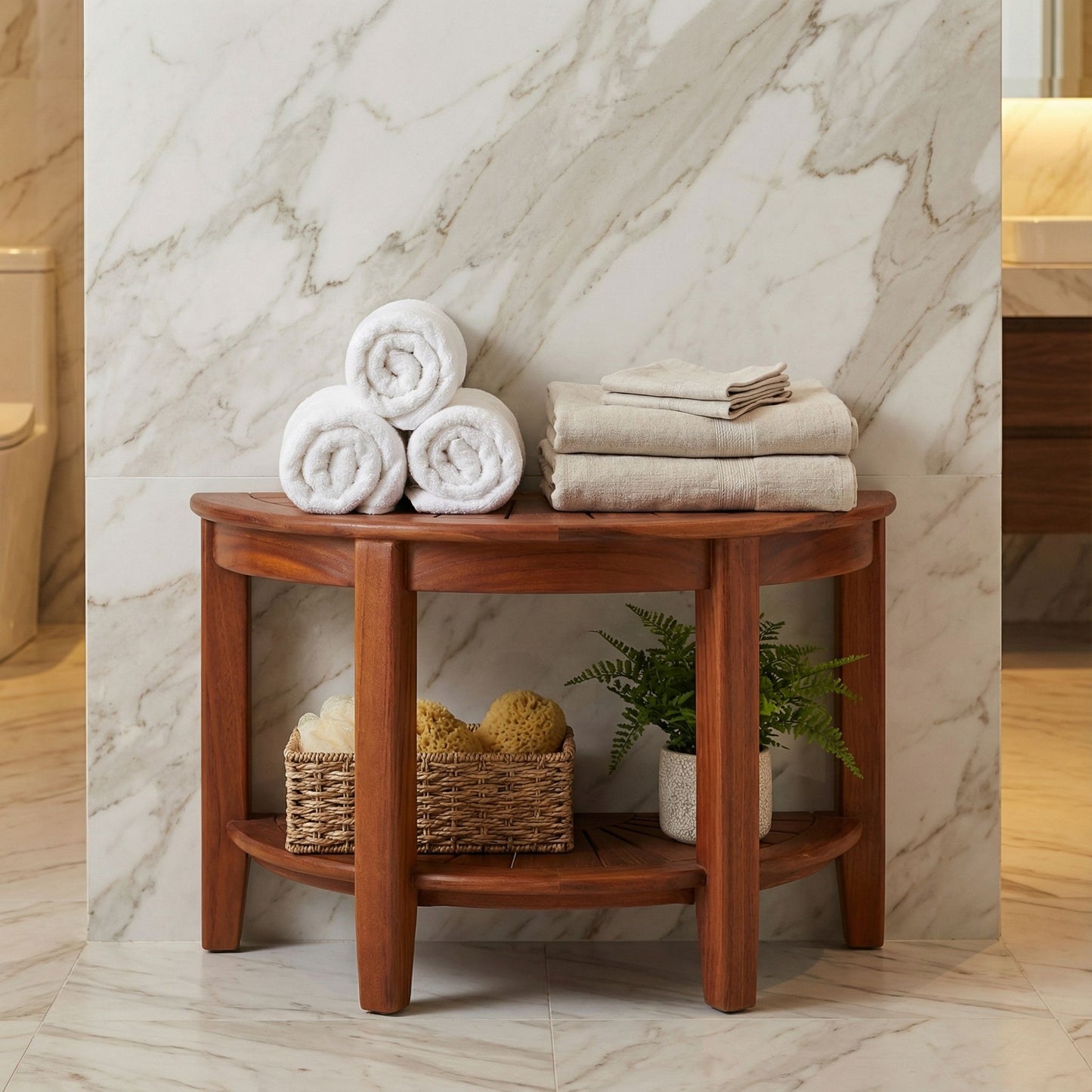 Bare Decor Chesser Solid Wood Half Circle Bench, 17"