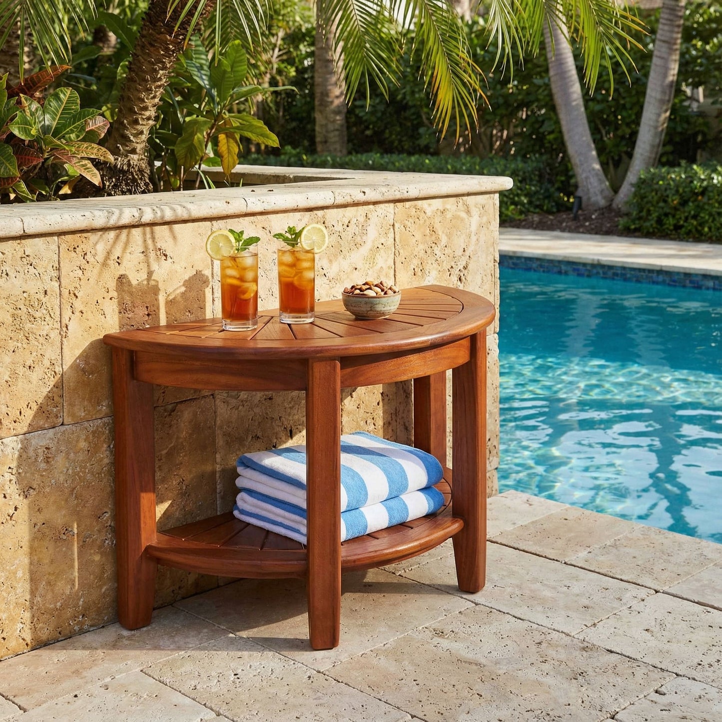 Bare Decor Chesser Solid Wood Half Circle Bench, 17"