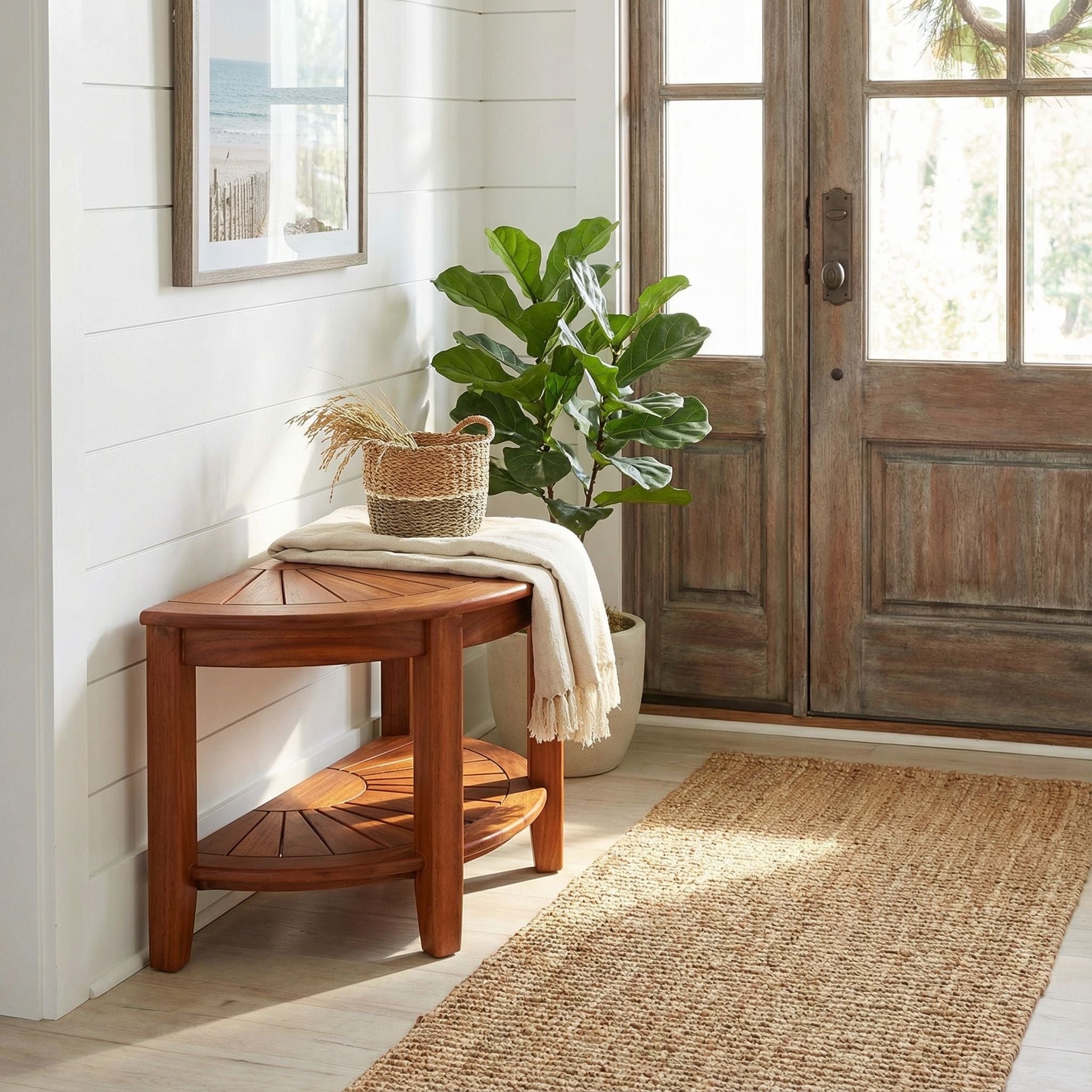 Bare Decor Chesser Solid Wood Half Circle Bench, 17"
