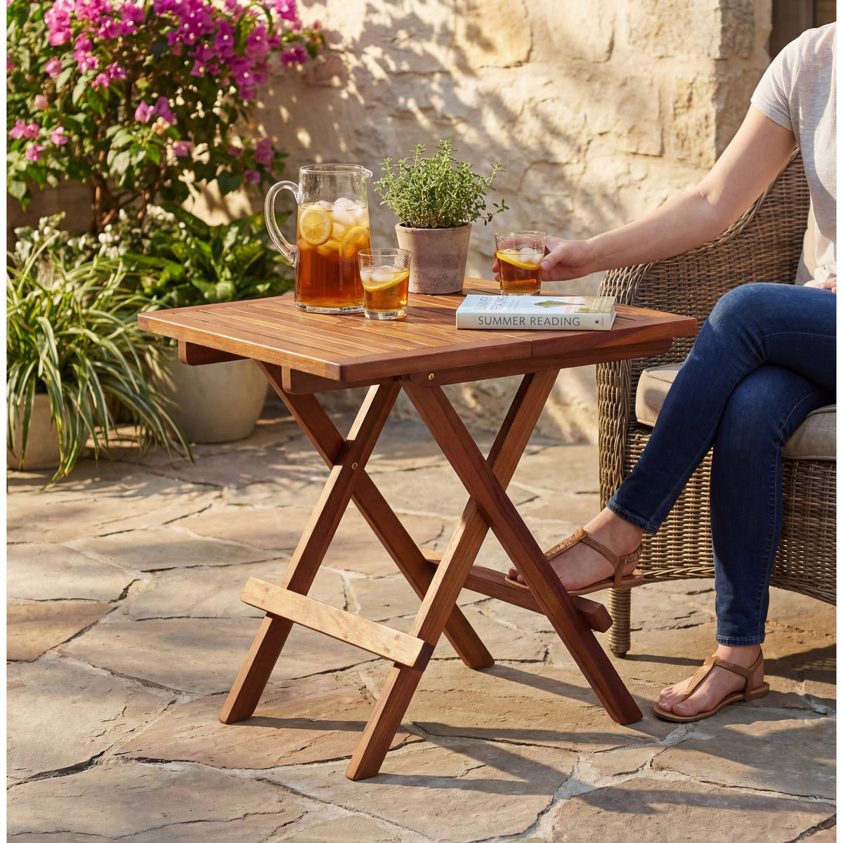 Bare Decor Ravinia Folding Teak Small Table, Oiled Finish