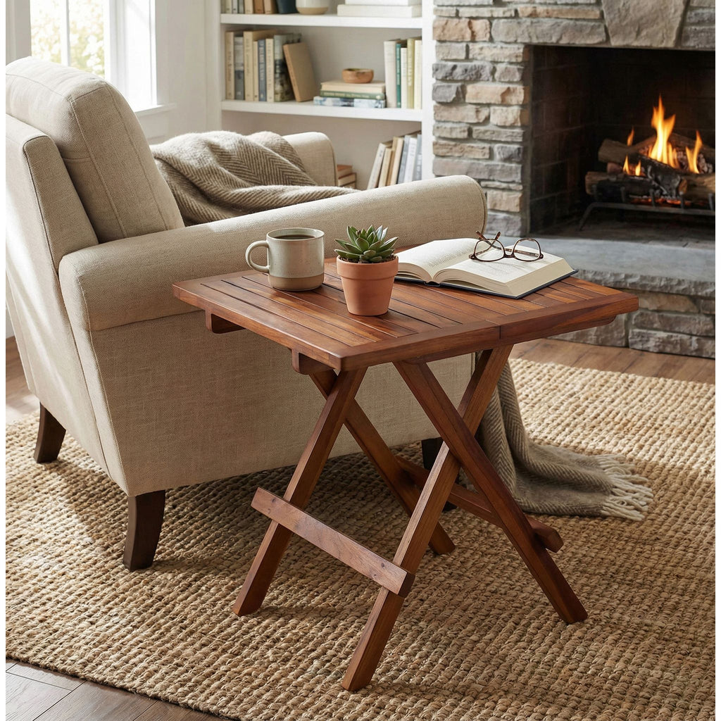 Bare Decor Ravinia Folding Teak Small Table, Oiled Finish