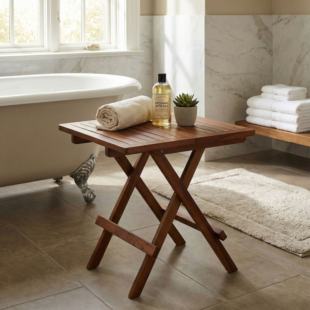 Bare Decor Ravinia Folding Teak Small Table, Oiled Finish