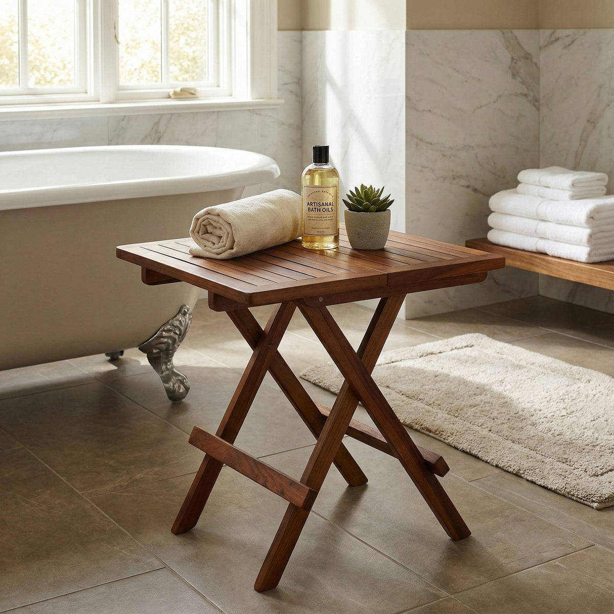 Bare Decor Ravinia Folding Teak Small Table, Oiled Finish