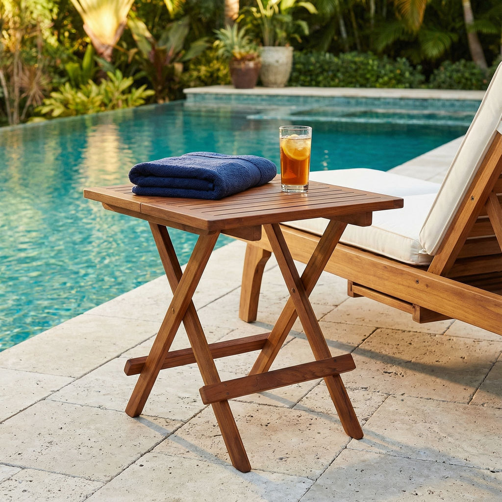 Bare Decor Ravinia Folding Teak Small Table, Oiled Finish