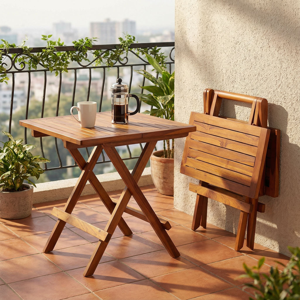 Bare Decor Ravinia Folding Teak Small Table, Oiled Finish