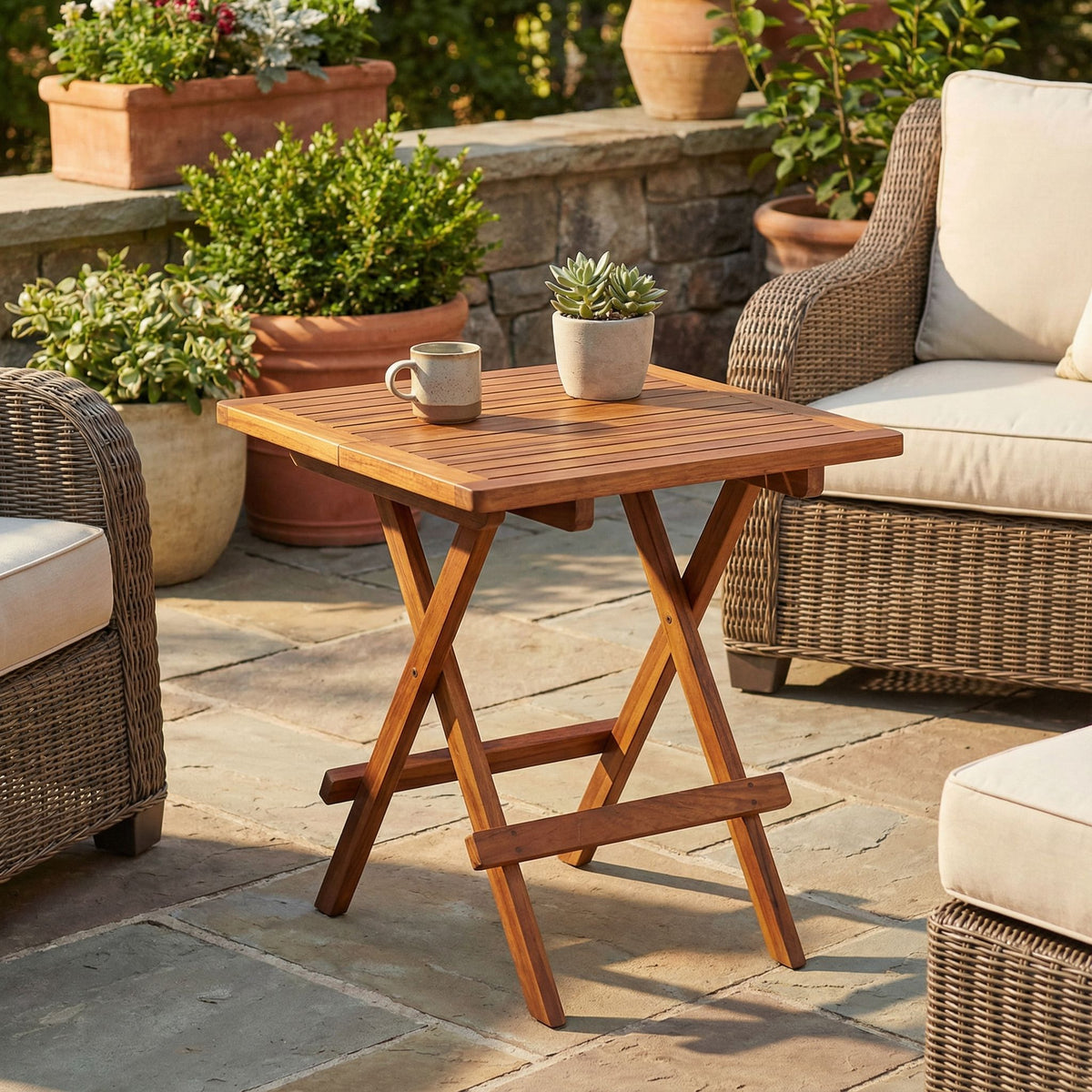 Bare Decor Ravinia Folding Teak Small Table, Oiled Finish