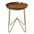 Bare Decor Paolo End Table with Teak Wood Top with Gold Finish Metal Legs