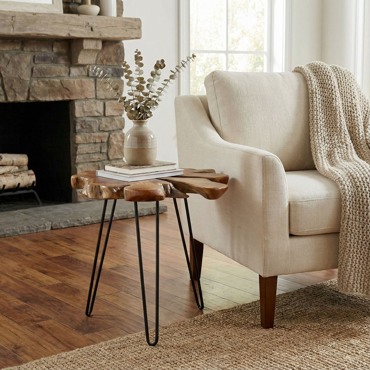 Bare Decor Evan Accent End Table with Solid Teak Root Top