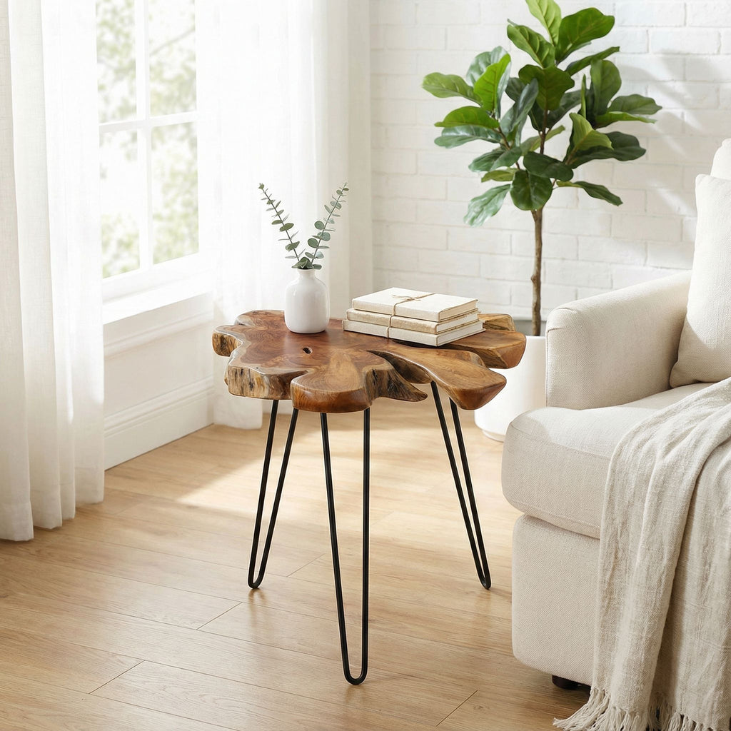 Bare Decor Evan Accent End Table with Solid Teak Root Top