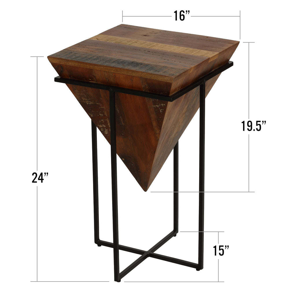 Bare Decor Compass Accent Table in Mango Wood with Metal Base, 16x16x24