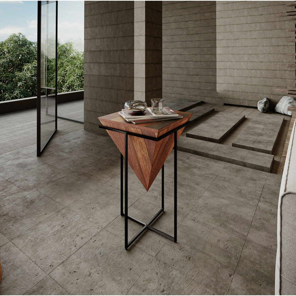 Bare Decor Compass Accent Table in Mango Wood with Metal Base, 16x16x24