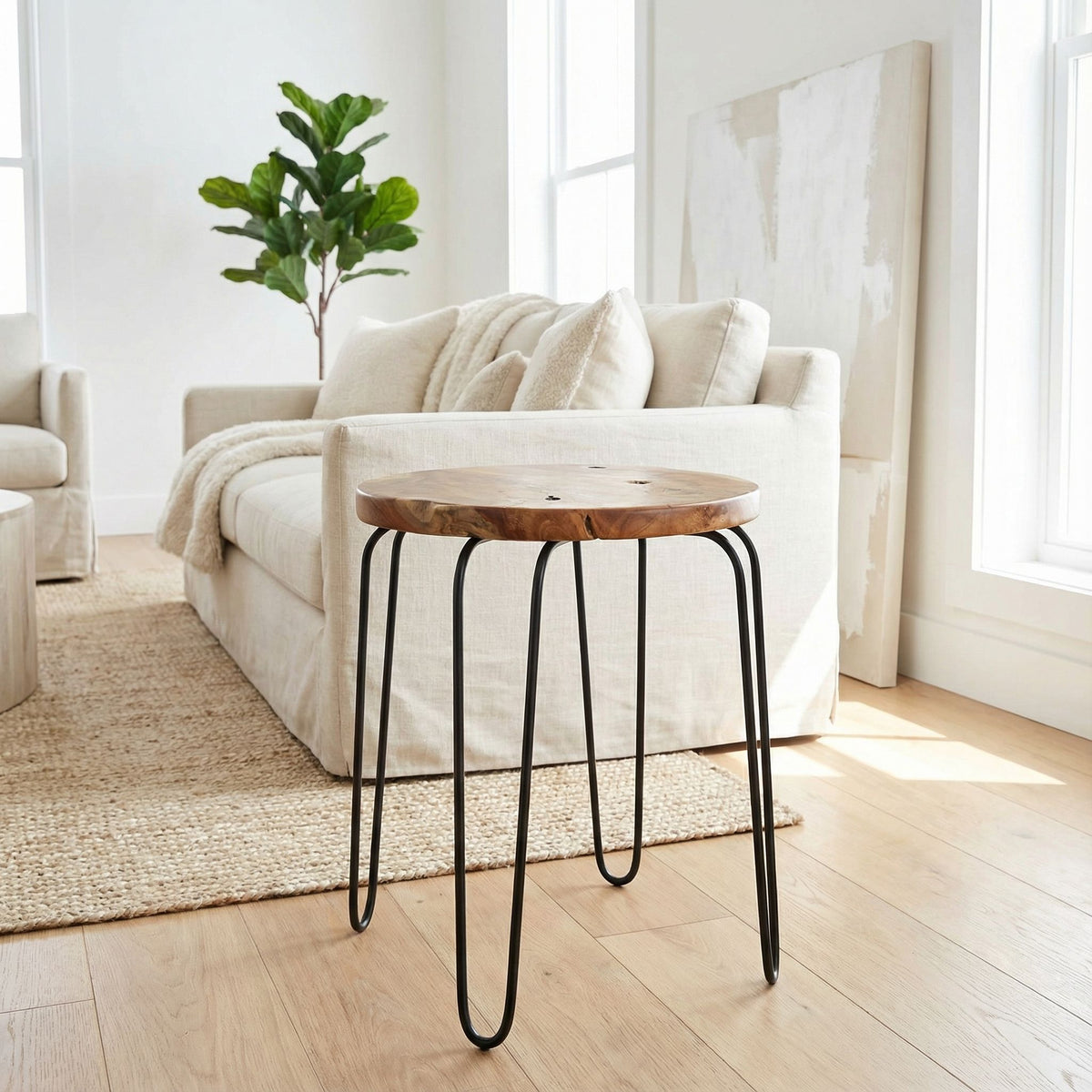 Bare Decor Lacie Accent End Table with round Solid Teak Root Top