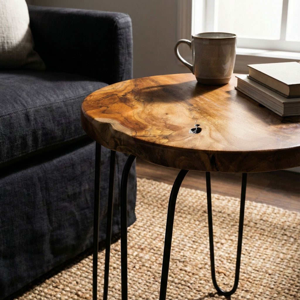 Bare Decor Lacie Accent End Table with round Solid Teak Root Top