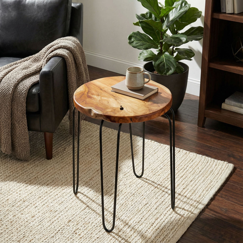 Bare Decor Lacie Accent End Table with round Solid Teak Root Top