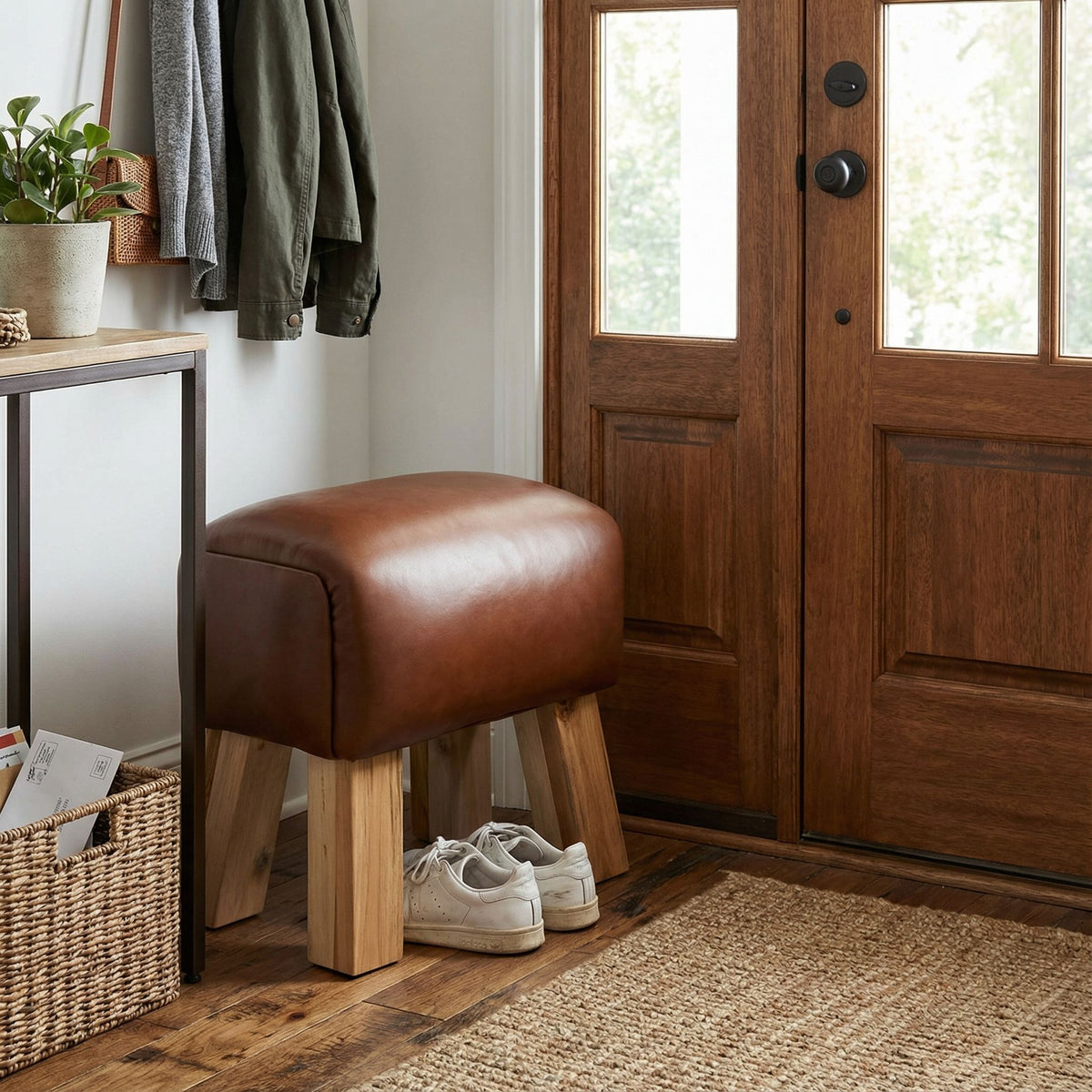 Bare Decor Gorgie Accent Stool in Brown Genuine Leather