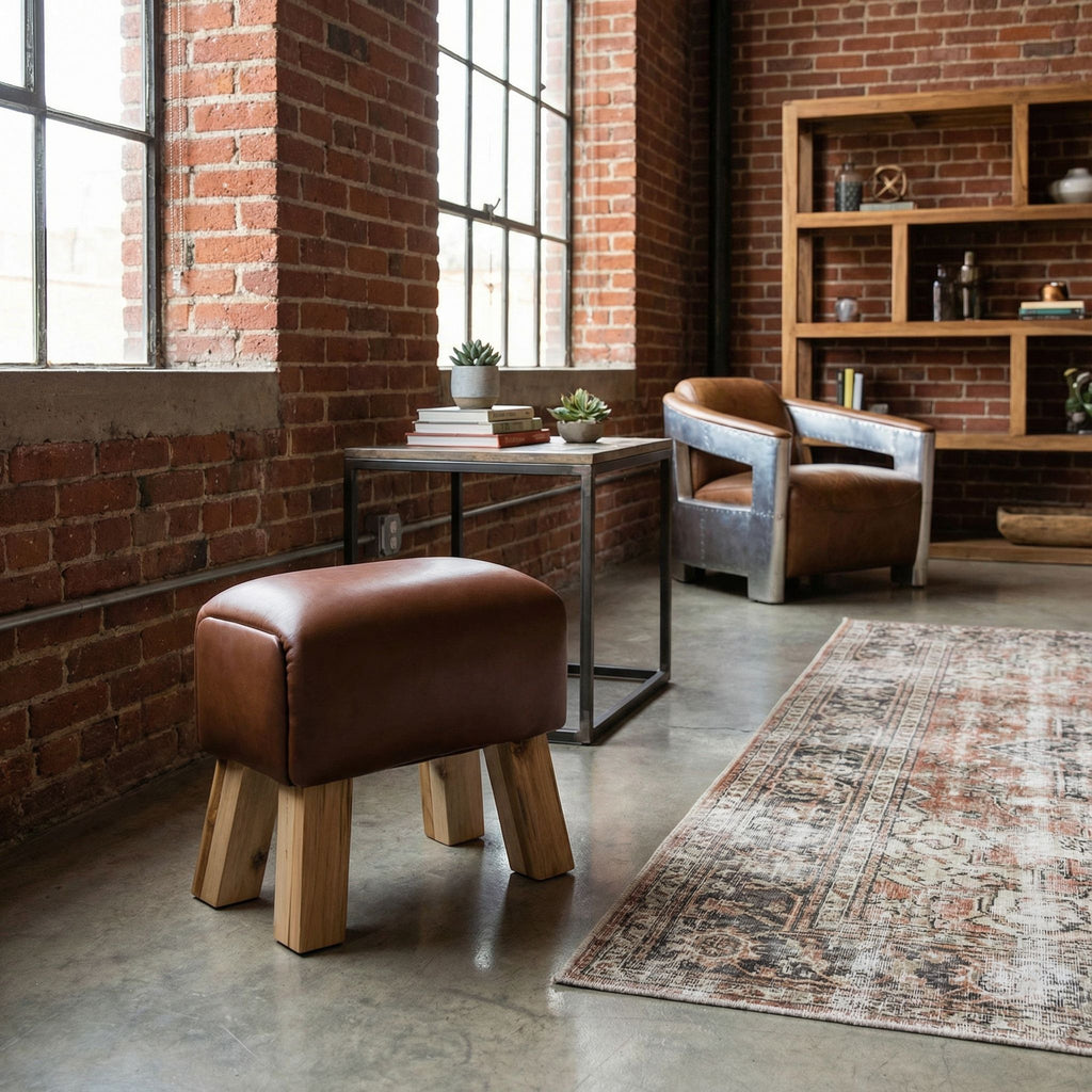 Bare Decor Gorgie Accent Stool in Brown Genuine Leather