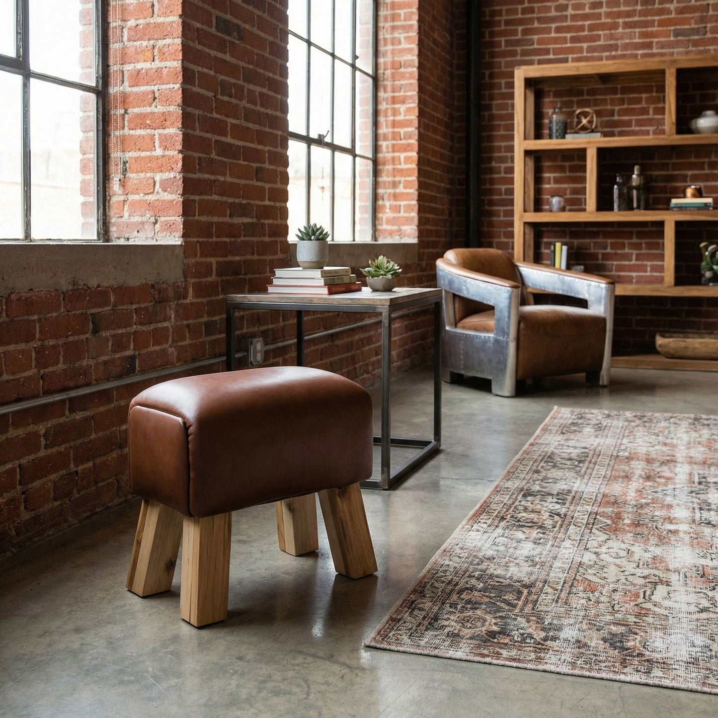 Bare Decor Gorgie Accent Stool in Brown Genuine Leather