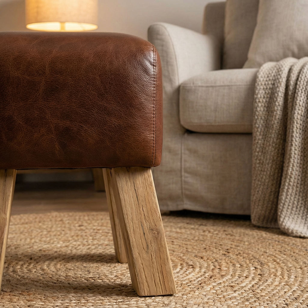 Bare Decor Gorgie Accent Stool in Brown Genuine Leather