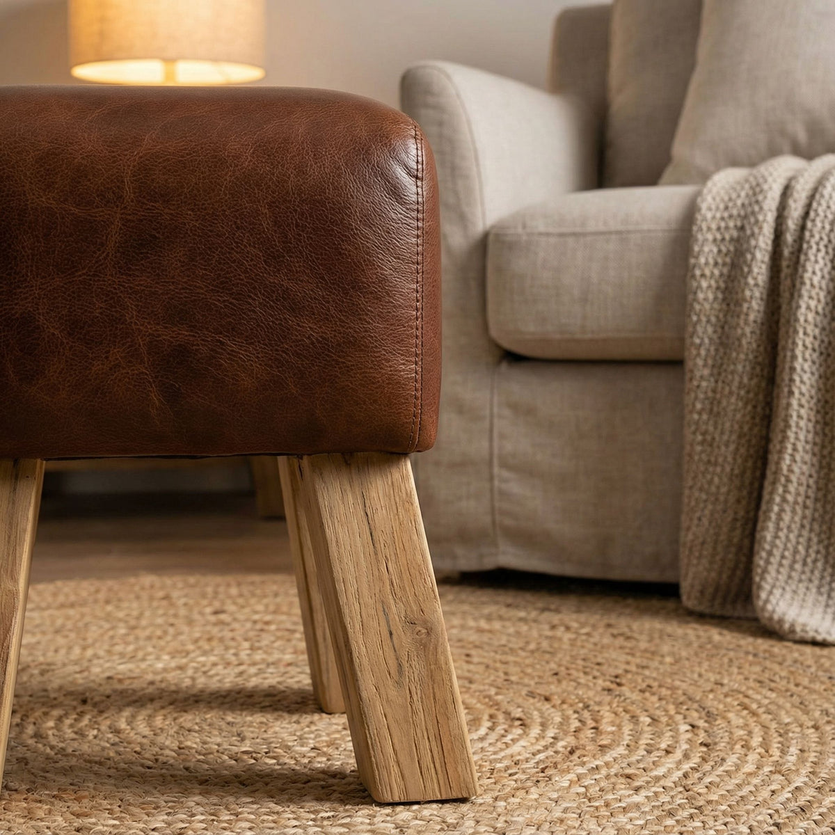 Bare Decor Gorgie Accent Stool in Brown Genuine Leather