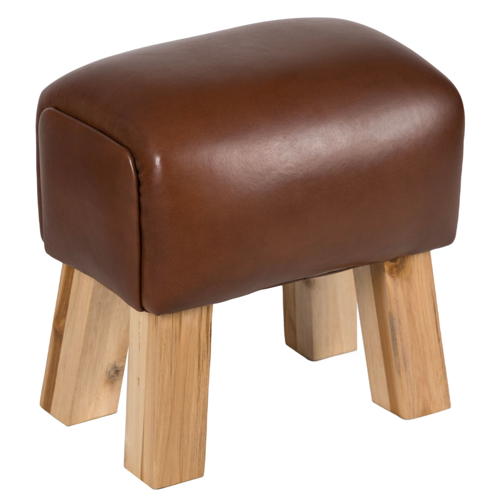 Bare Decor Gorgie Accent Stool in Brown Genuine Leather