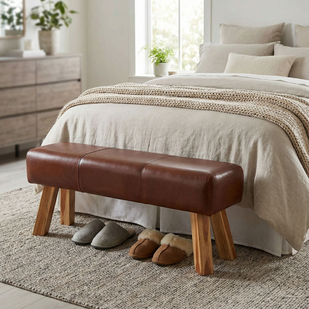 Bare Decor Lika  Bench Genuine 100% Leather, Brown