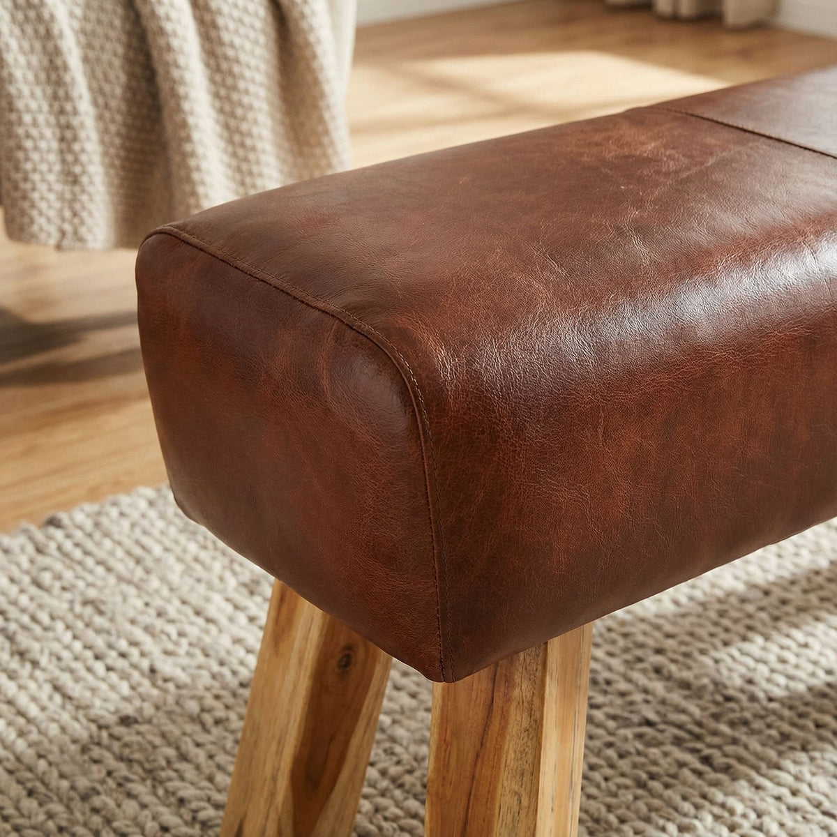 Bare Decor Lika  Bench Genuine 100% Leather, Brown